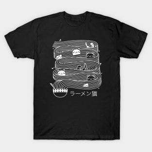 Ramen Lines Minimalist Cat Square Black and White by Tobe Fonseca T-Shirt